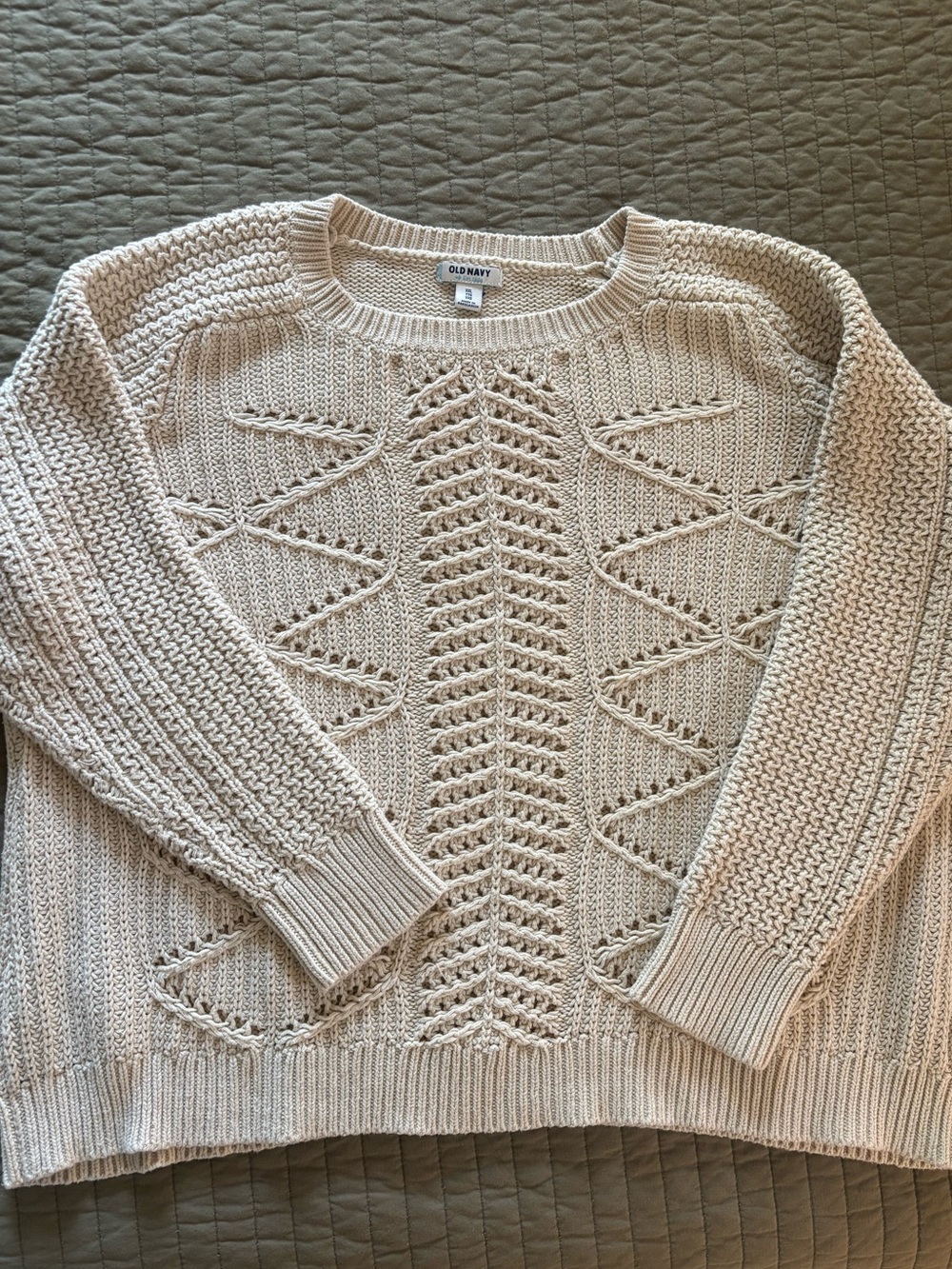 Old Navy Oatmeal Beige Open-Knit Crewneck Sweater